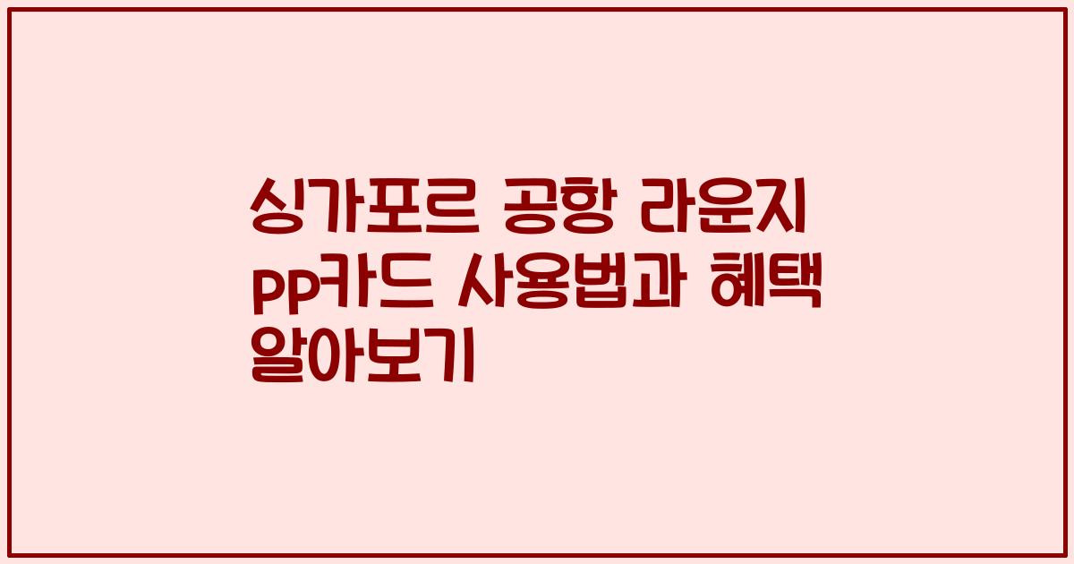 싱가포르 공항 라운지 pp카드 사용법과 혜택 알아보기