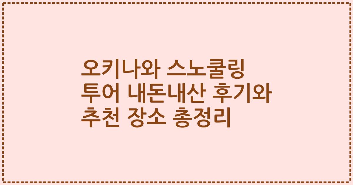 오키나와 스노쿨링 투어 내돈내산 후기와 추천 장소 총정리